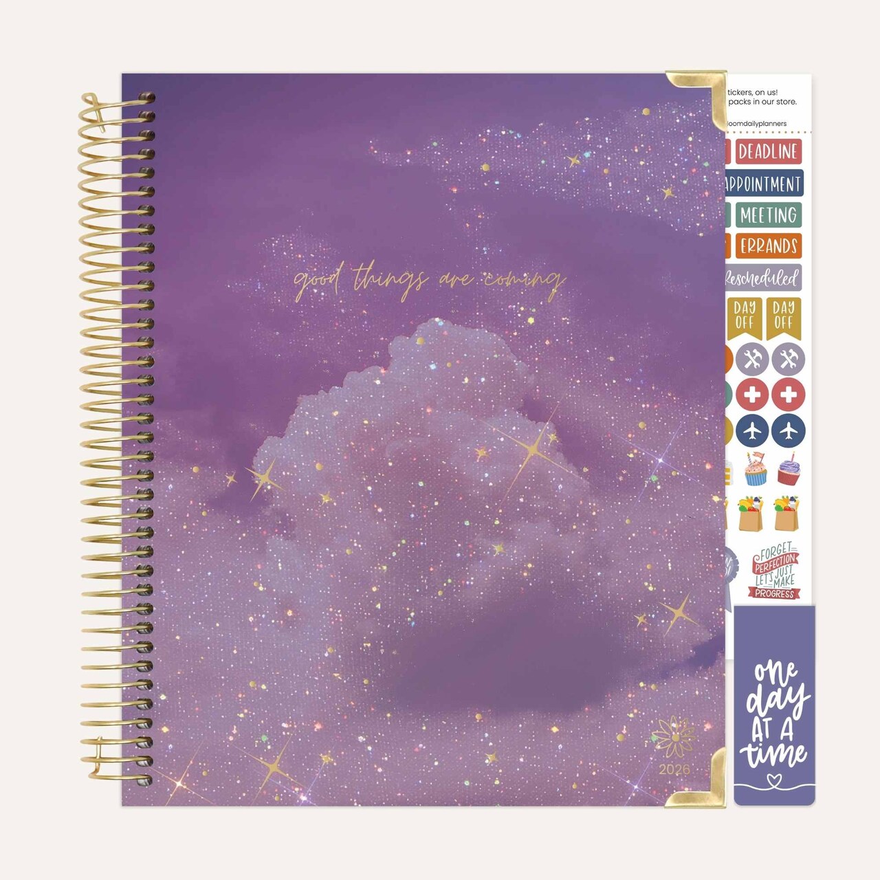 bloom daily planners 2026 Hard Cover Weekly & Monthly Vision Planner, 7.5" x 9", Good Things Are Coming